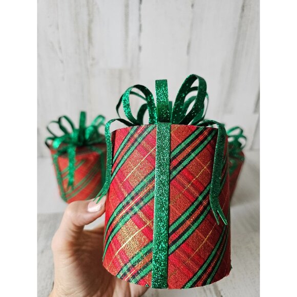 Pier 1 glitter metal present RARE retired Xmas decor vintage retired plaid green - Picture 3 of 13